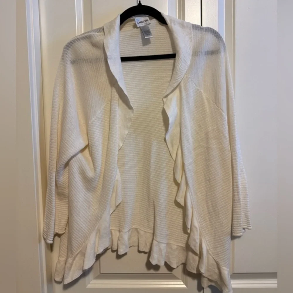 Chico's Cream Ruffled Cardigan - Picture 1 of 3